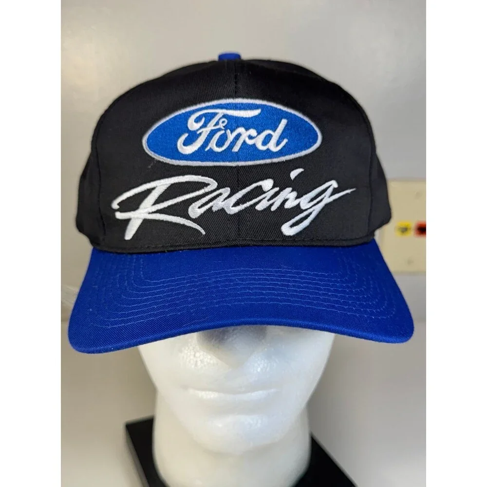 Vintage Ford Racing Snapback Hat Cap Black Blue - Picture 1 of 8